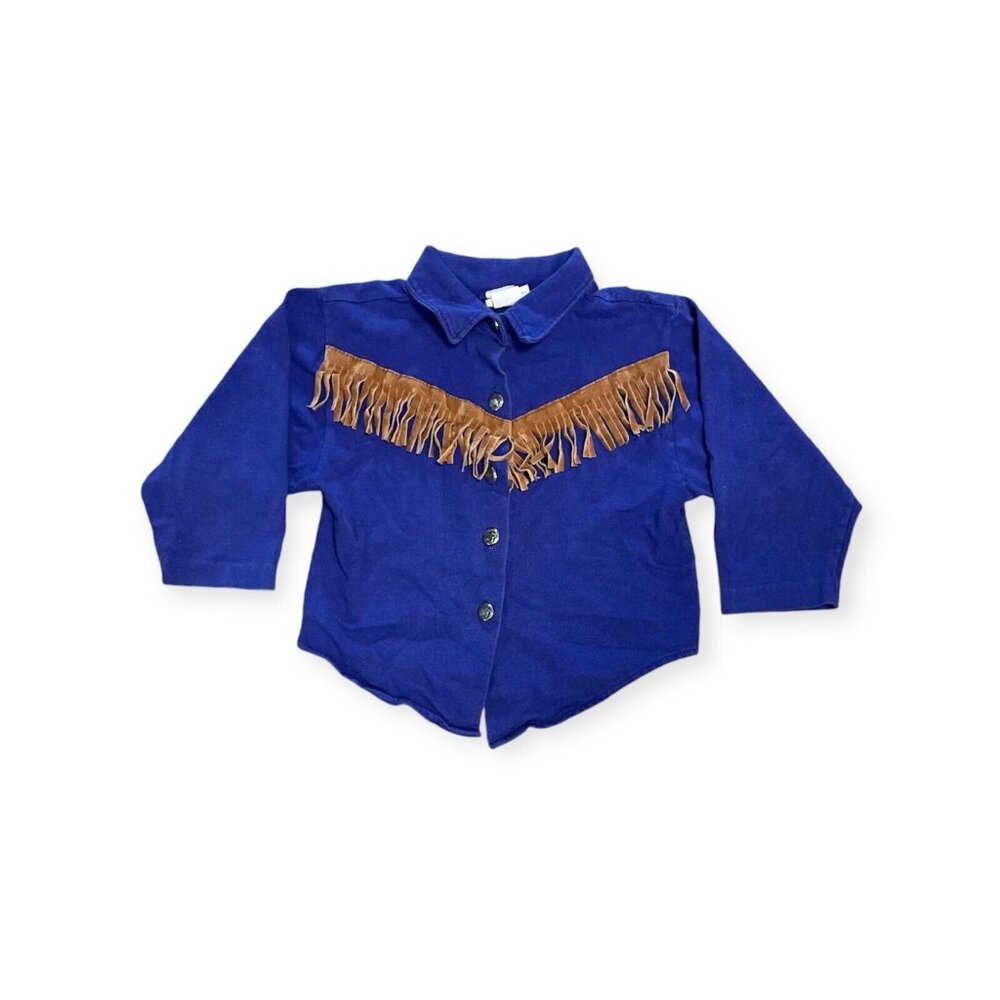 Vintage Purple Western Cowboy Leather Fringe Button Up Shirt Boys Size 4
